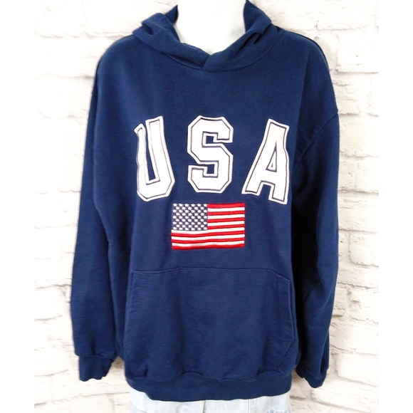 Seven Apparel Tops - Vintage USA Flag Embroidered Hoodie Sweatshirt